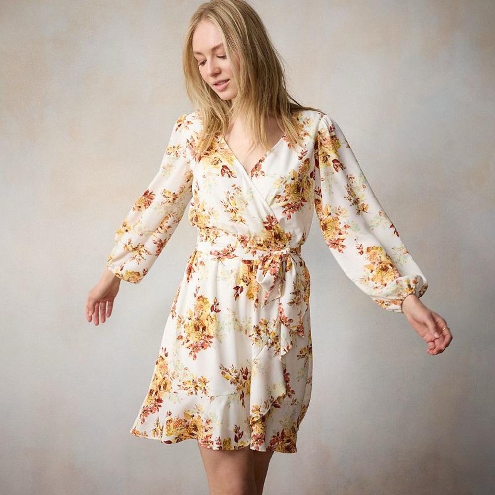 Lauren Conrad Floral Ruffle Faux Wrap Mini Dress